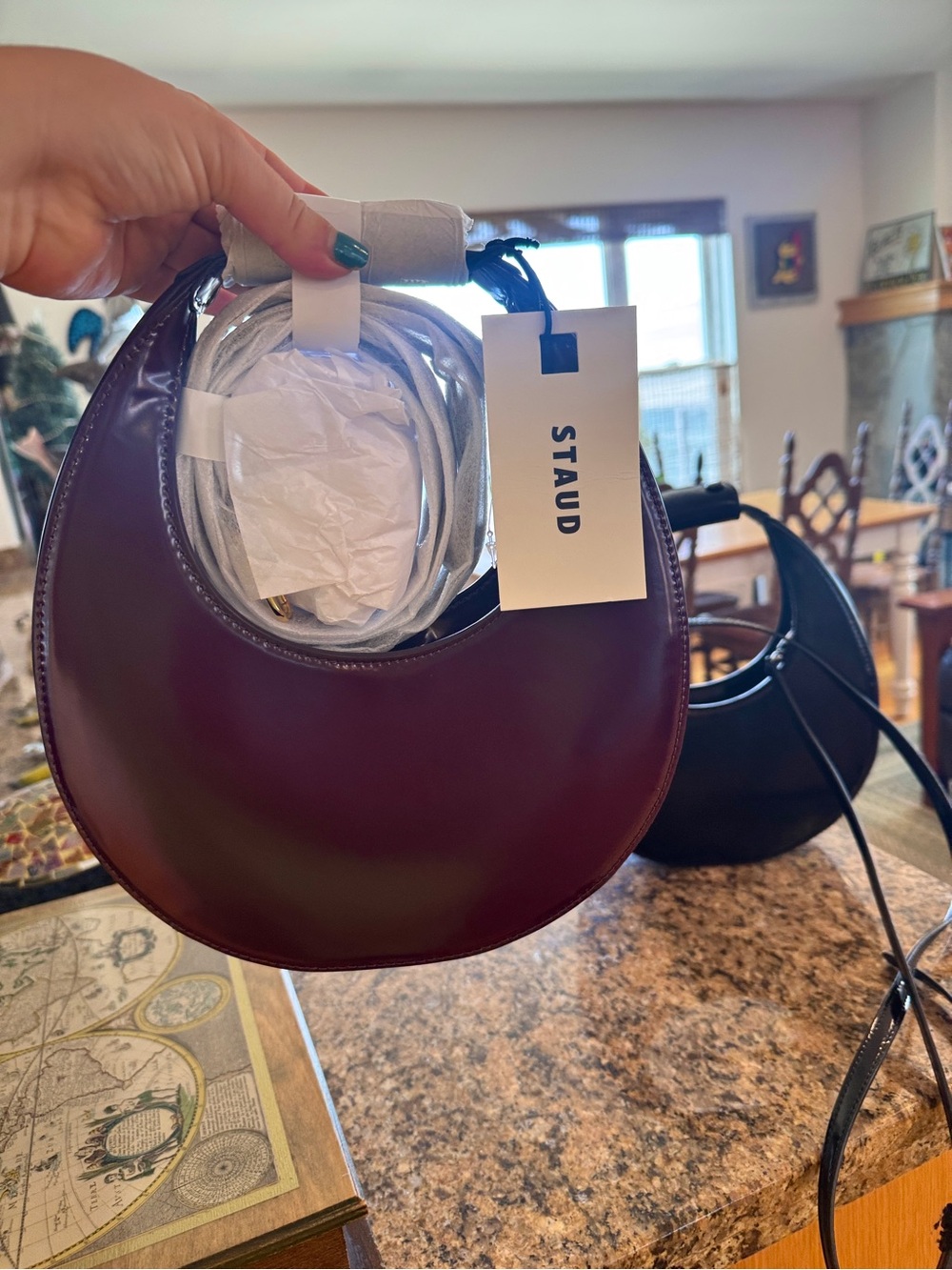 NWT Staud Mini Moon Purse in Syrah Burgundy Leather, Crossbody Bag , brand NEW - Picture 6 of 16